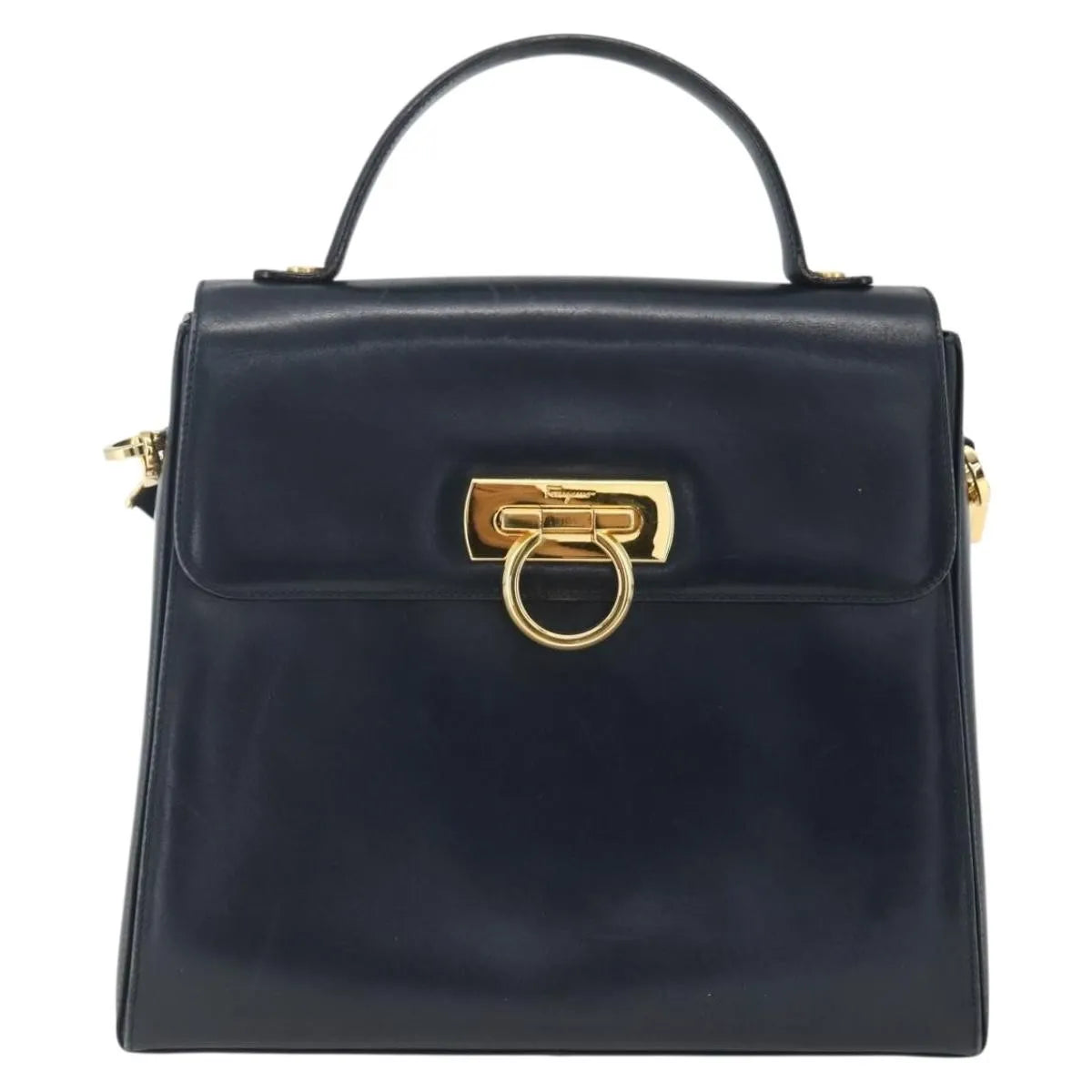 Salvatore Ferragamo Gancini Convertible Top Handle Leather Navy Leather Handbag (Pre-Owned)