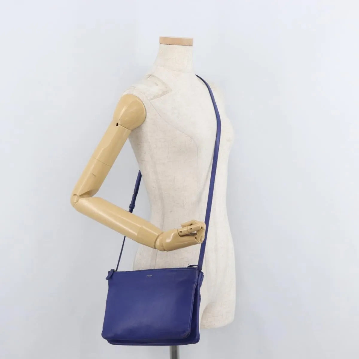 Celine Trio Leather Blue Leather Shoulder Bag Bag (Pre-Owned)