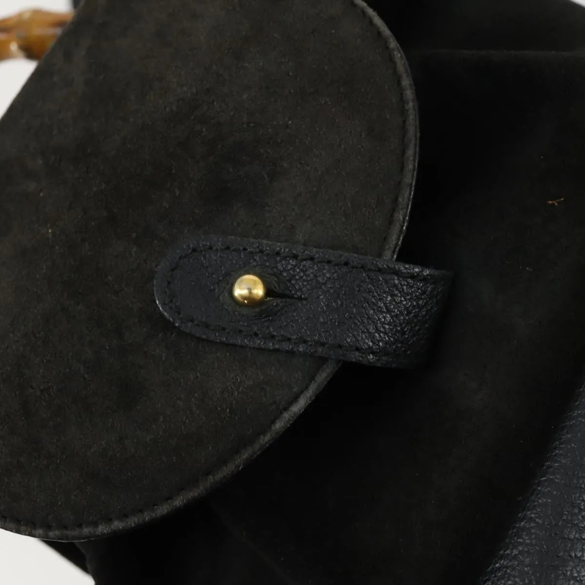Gucci Vintage Bamboo Suede Black Leather Backpack Bag (Pre-Owned)