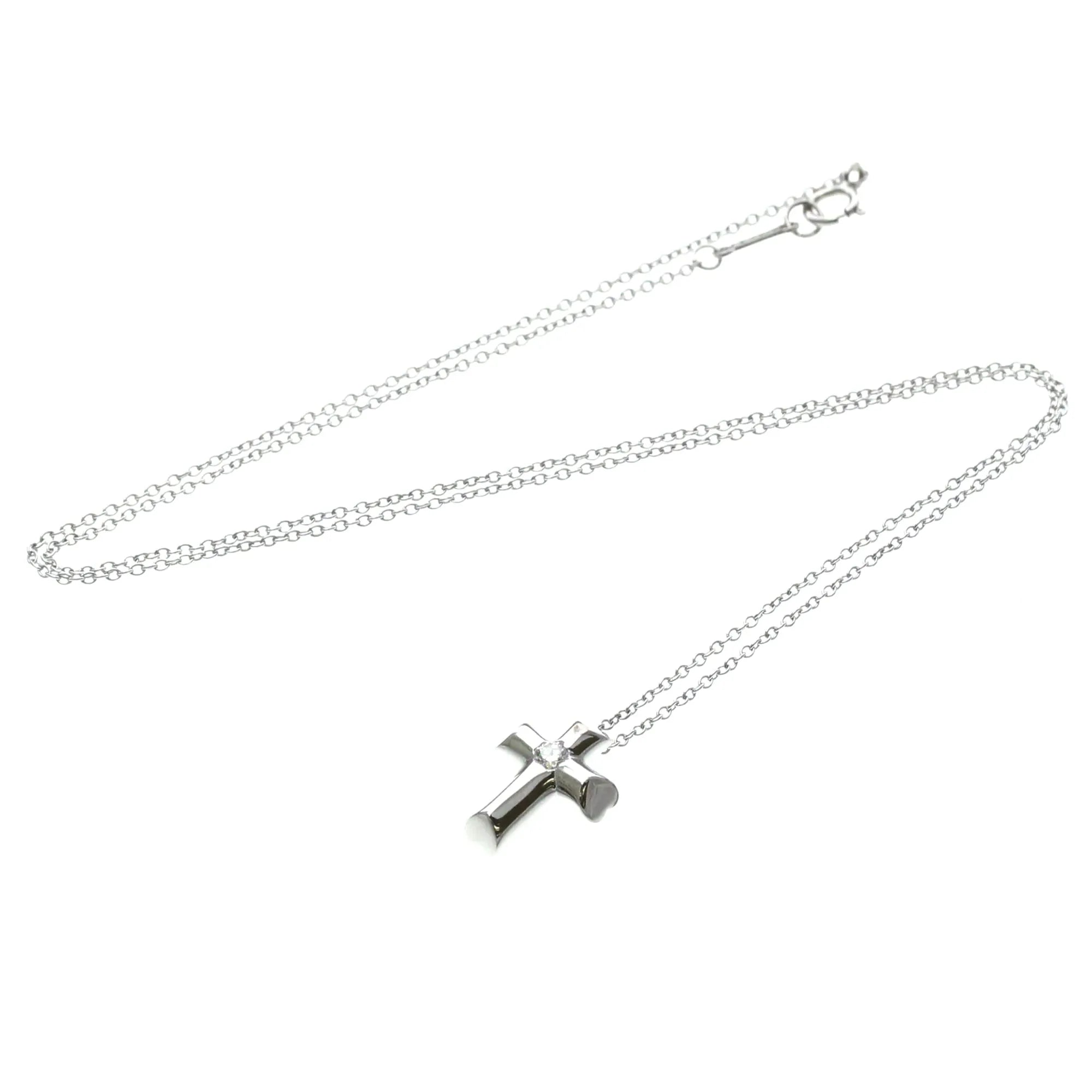 Tiffany & Co. Etoile Cross Pendant 18K White Gold With Diamonds Silver White_Gold Necklace Jewelry (Pre-Owned)
