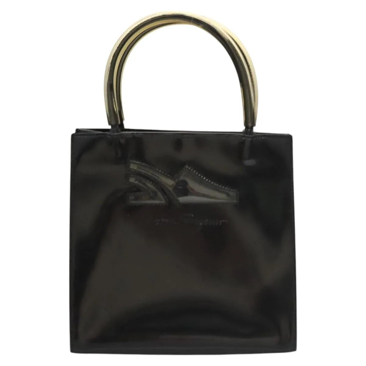 Salvatore Ferragamo Vintage Patent Leather Black Patent_Leather Handbag (Pre-Owned)