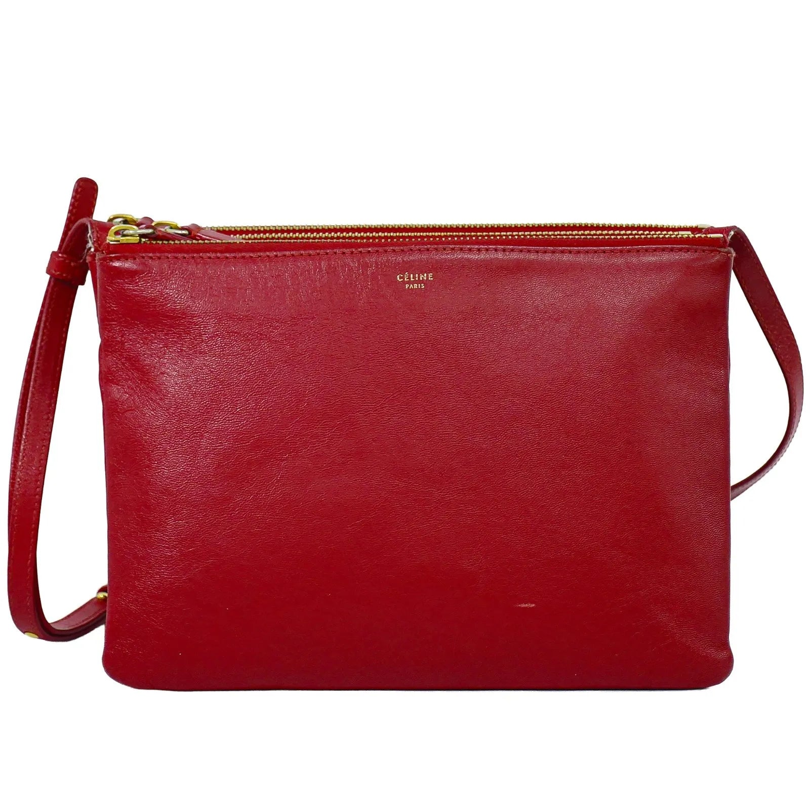 Celine Trio Leather Red Leather Shoulder Bag Bag (Pre-Owned)