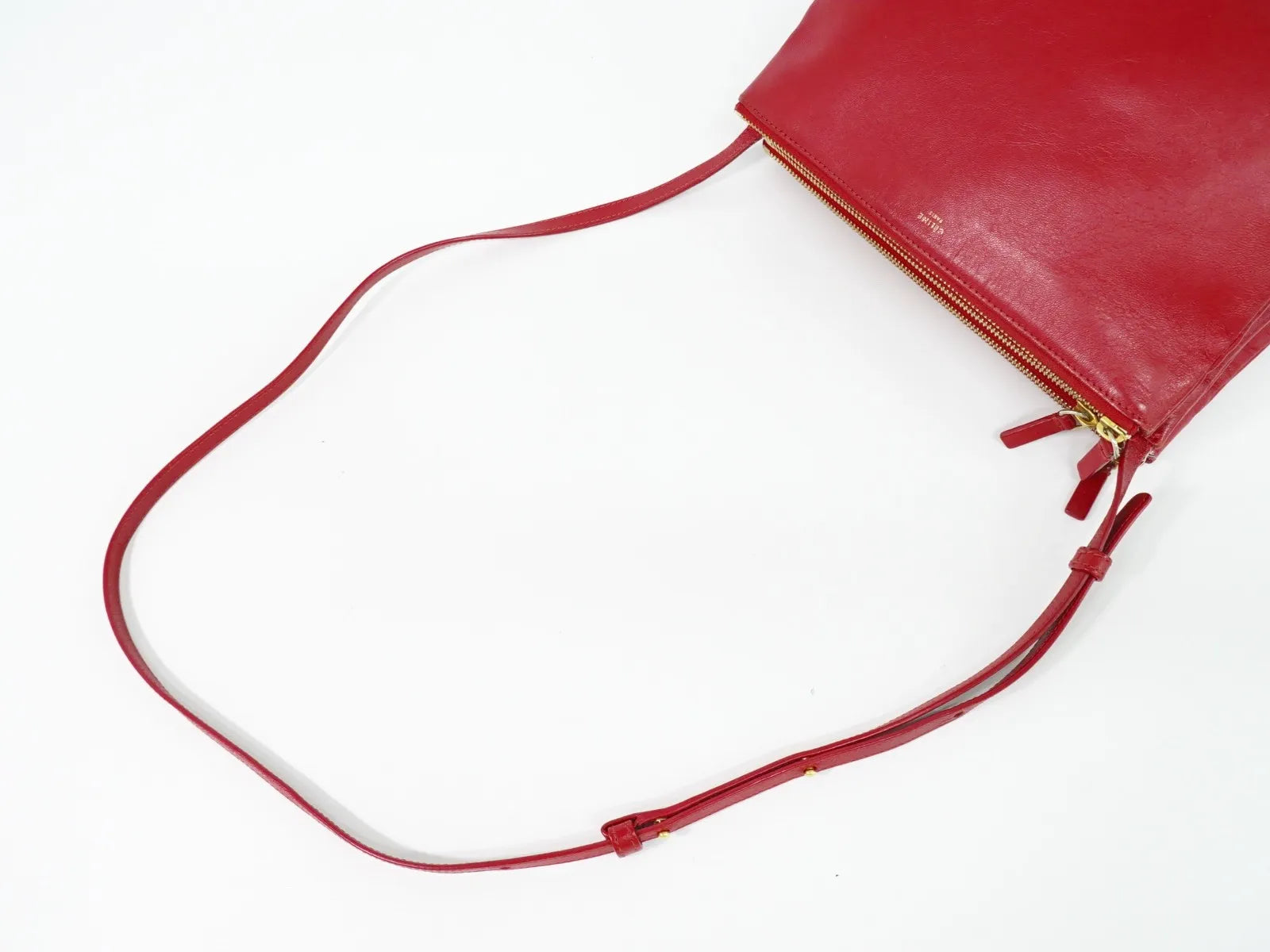 Celine Trio Leather Red Leather Shoulder Bag Bag (Pre-Owned)