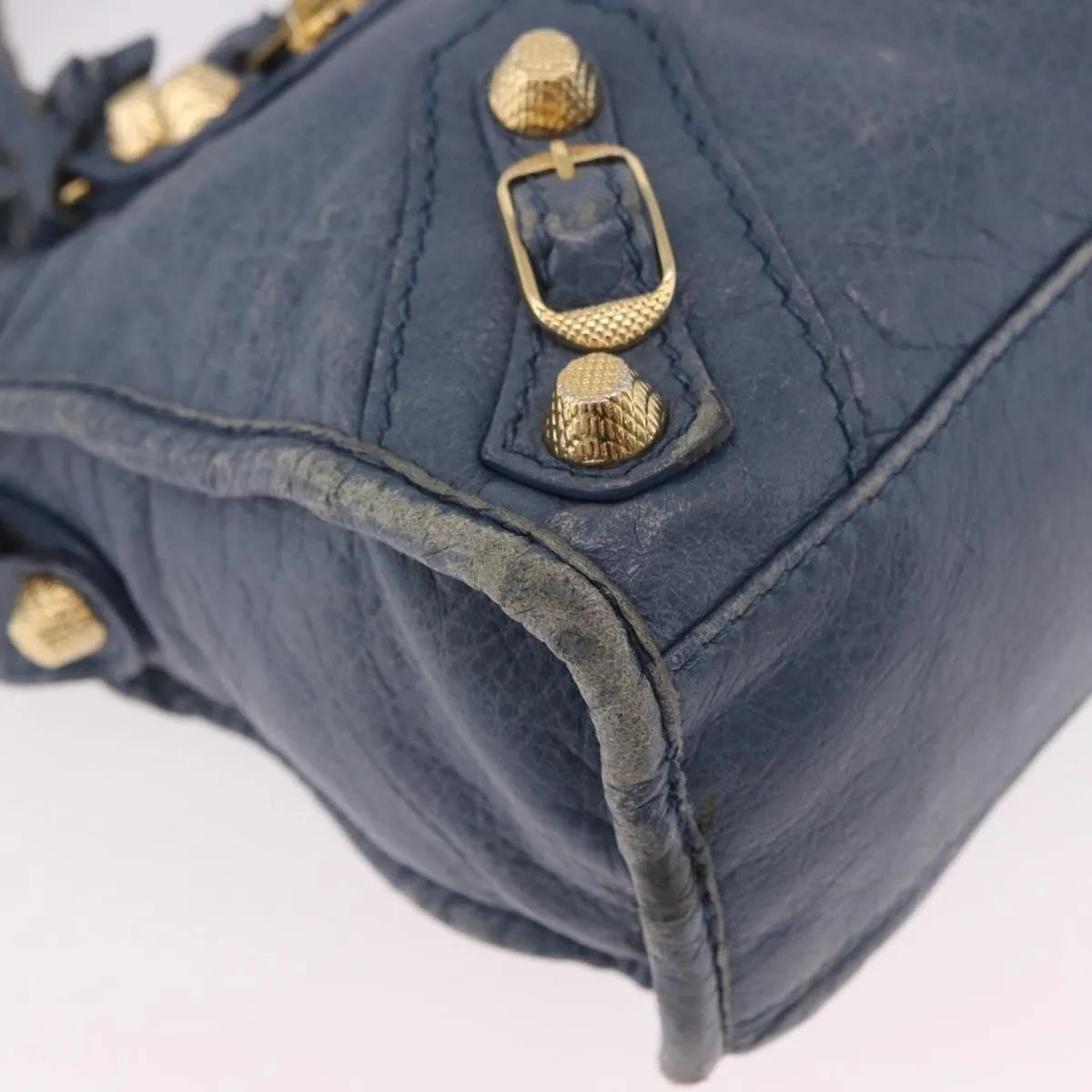 Balenciaga City Giant Studs Leather Blue Leather Handbag (Pre-Owned)