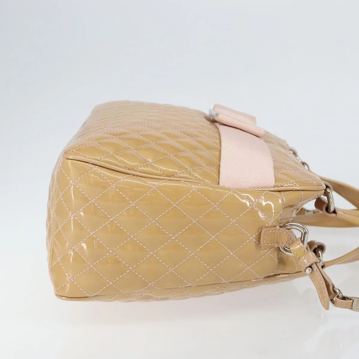 Salvatore Ferragamo Vala Patent Leather Beige Patent_Leather Handbag (Pre-Owned)