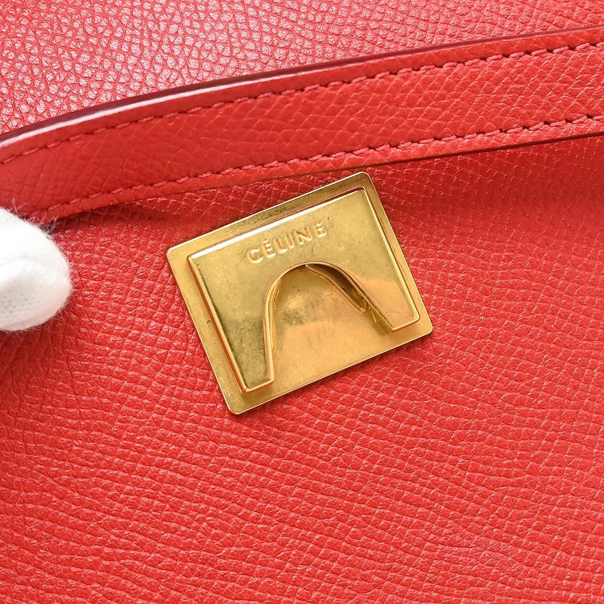 Celine Belt Calfskin Red Leather Handbag (Pre-Owned)