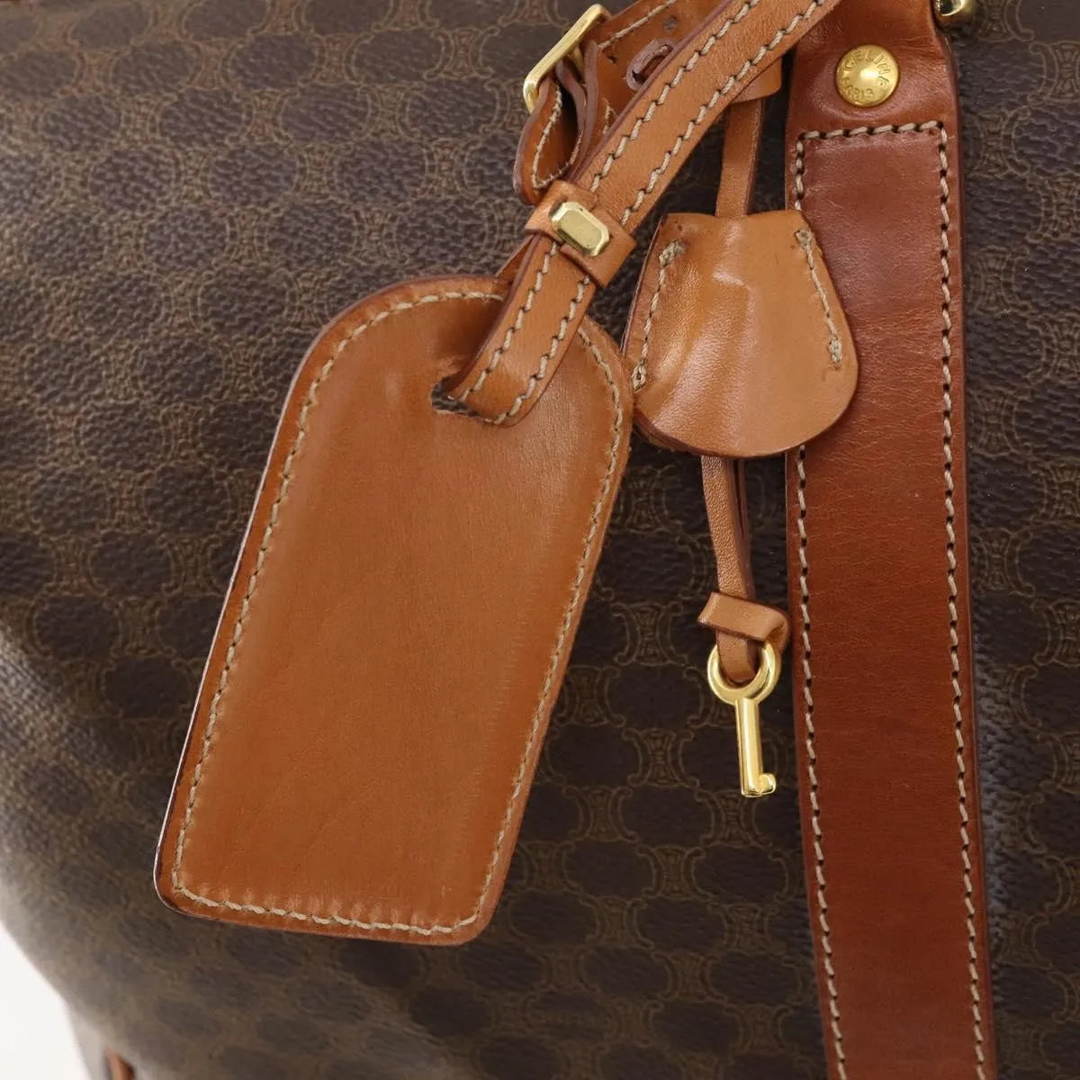 Celine Vintage Duffle Canvas And Leather Brown Canvas Travel Bag Bag (Pre-Owned)