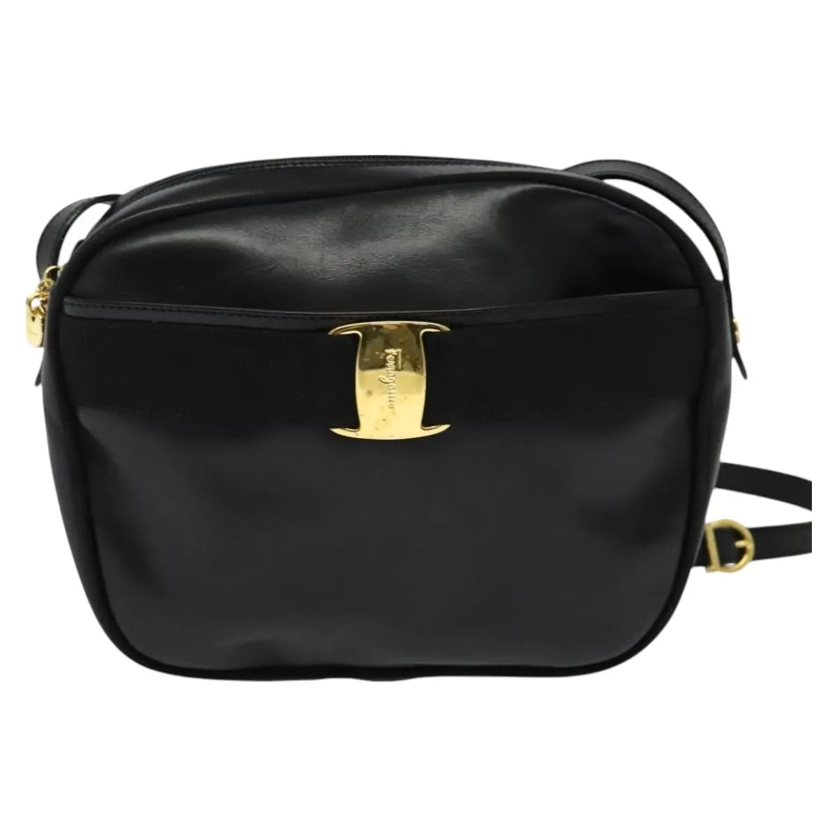Salvatore Ferragamo Vara Bow Camera Leather Black Leather Shoulder Bag Bag (Pre-Owned)