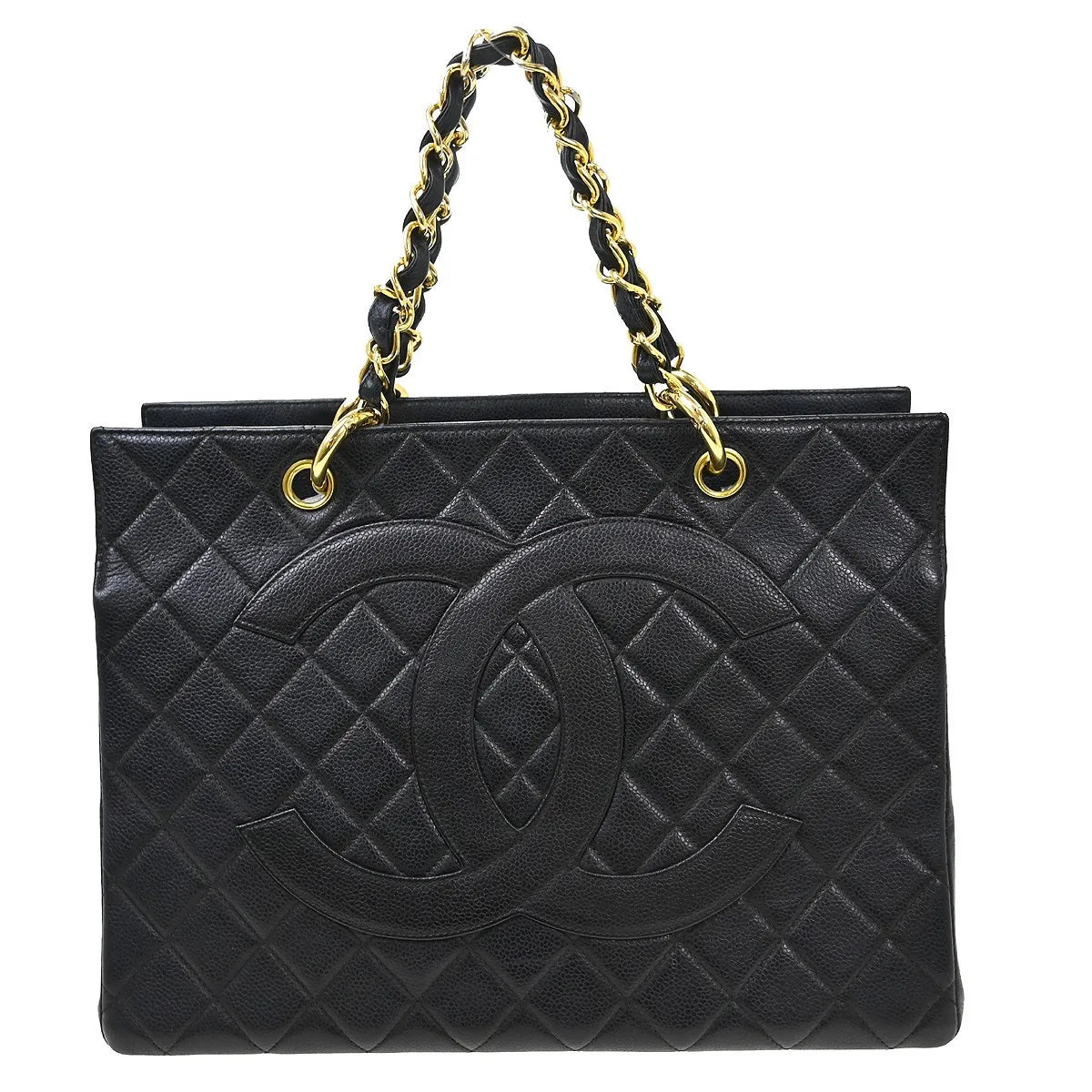 Chanel Vintage Grand Shopping Tote Quilted Caviar Black Leather Tote Bag Bag (Pre-Owned)
