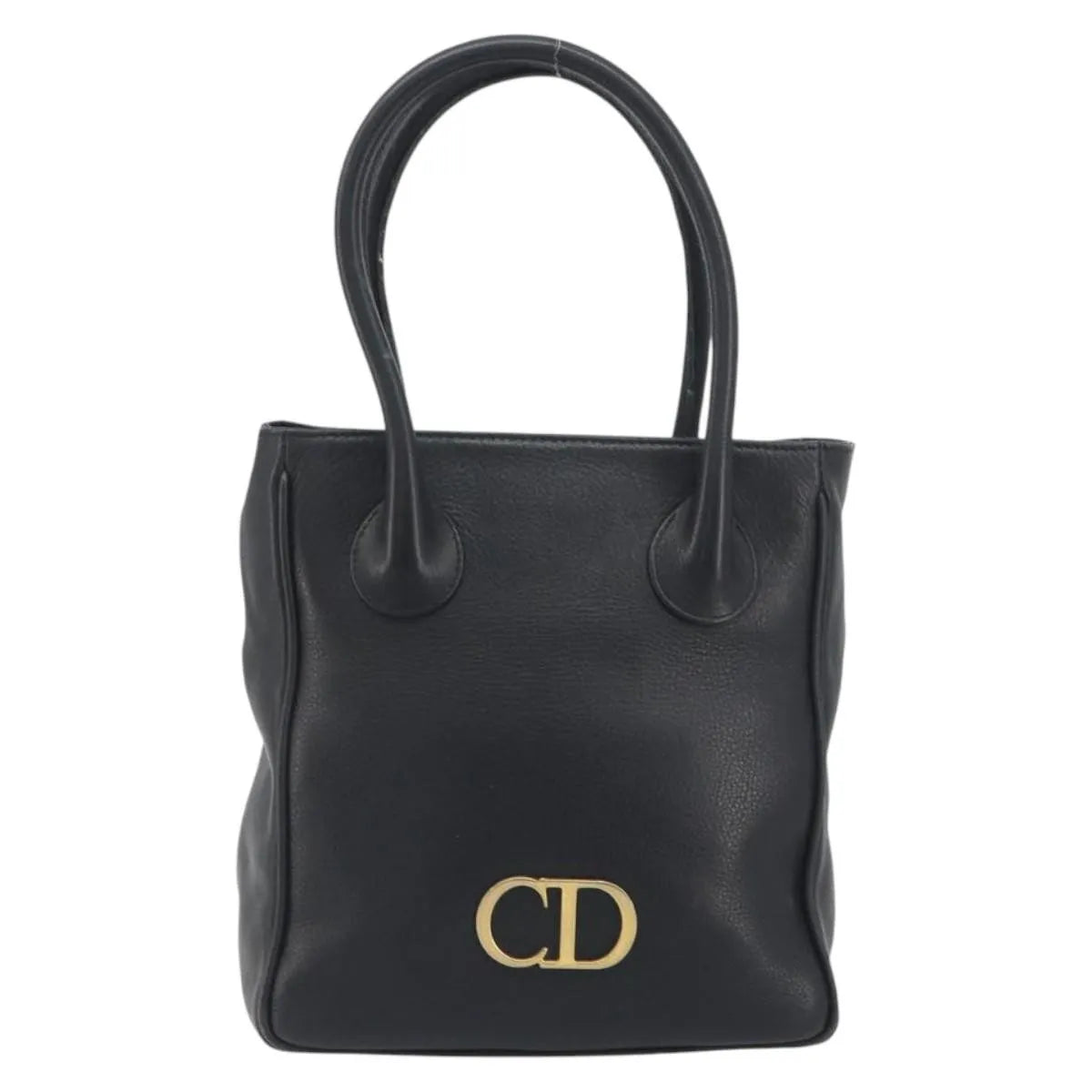 Christian Dior Vintage Cd Logo Tote Leather Black Leather Handbag (Pre-Owned)