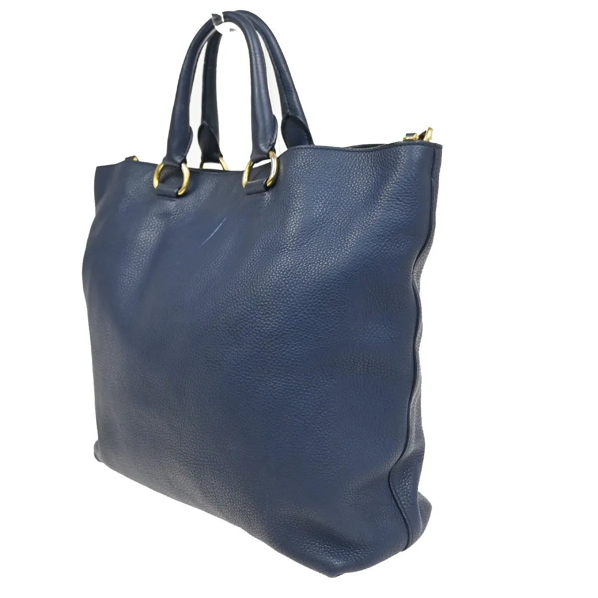 Prada Shopping Tote Vitello Daino Navy Leather Tote Bag Bag (Pre-Owned)