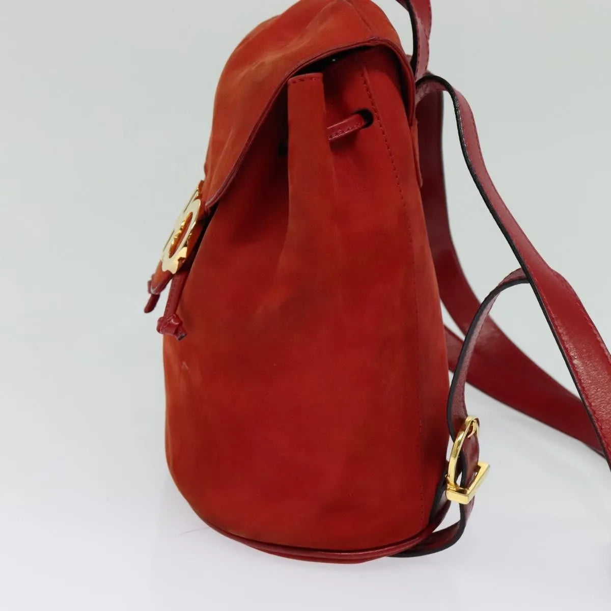 Salvatore Ferragamo Gancini Suede Red Suede Backpack Bag (Pre-Owned)