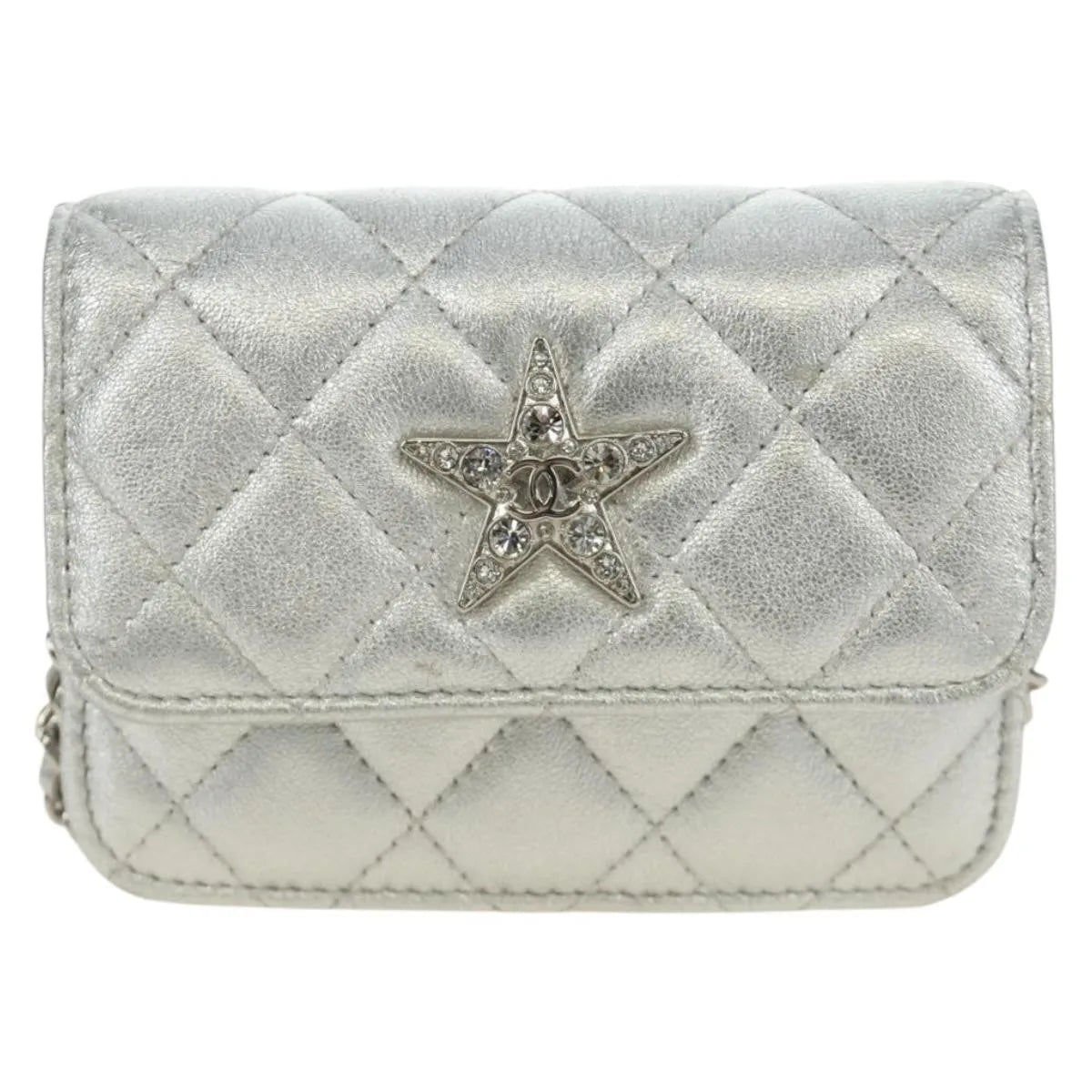 Chanel Cc Star Flap Chain Belt Quilted Lambskin Silver Leather Clutche & Pouche Bag (Pre-Owned)
