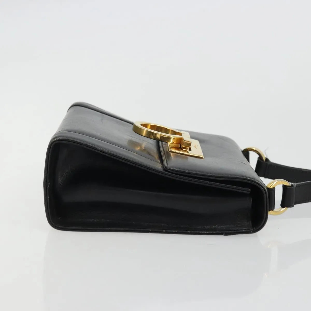Salvatore Ferragamo Gancini Flap Leather Black Leather Shoulder Bag Bag (Pre-Owned)