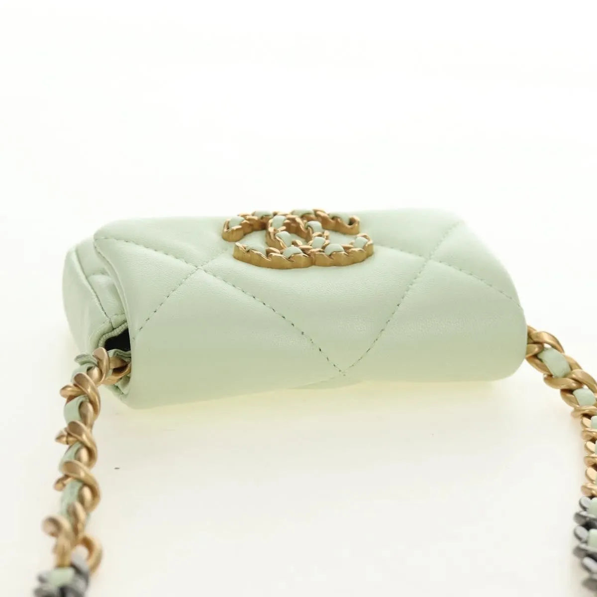 Chanel 19 Convertible Flap Coin Purse With Chain Quilted Lambskin Green Leather Shoulder Bag Bag (Pre-Owned)