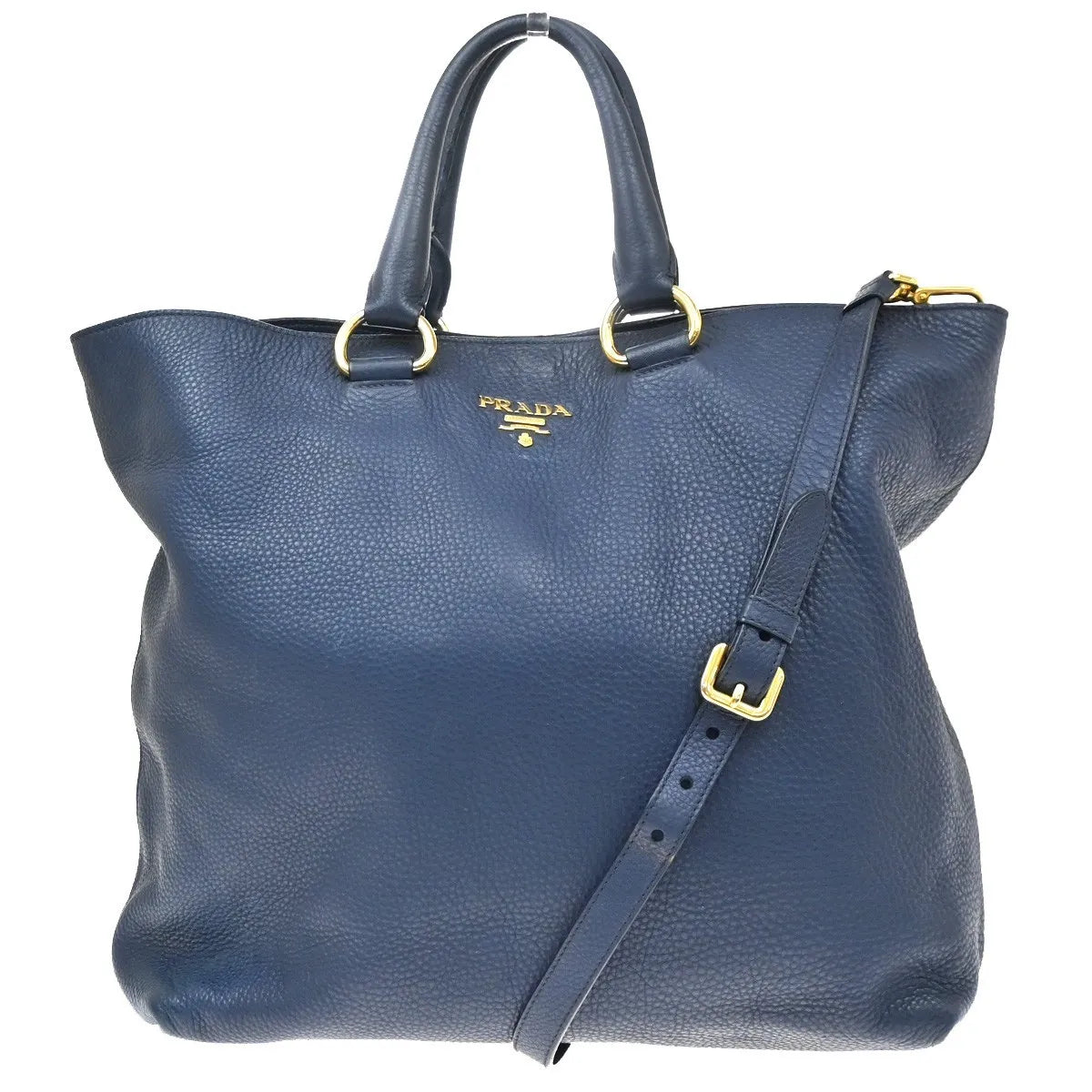 Prada Convertible Shopper Tote Vitello Daino Navy Leather Tote Bag Bag (Pre-Owned)