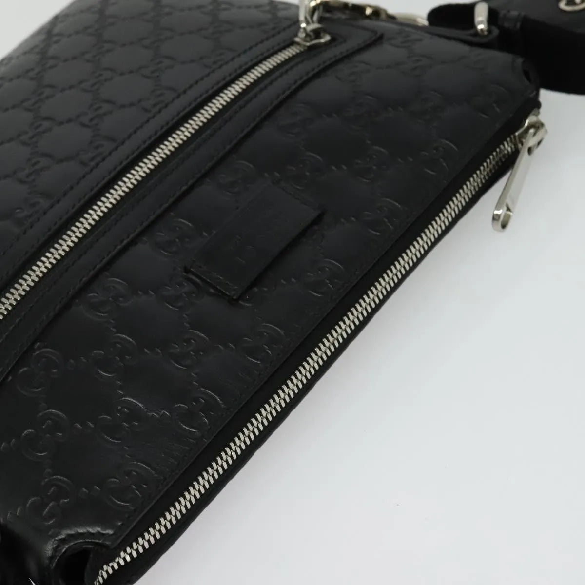 Gucci Signature Zip Messenger Guccissima Leather Black Leather Shoulder Bag Bag (Pre-Owned)