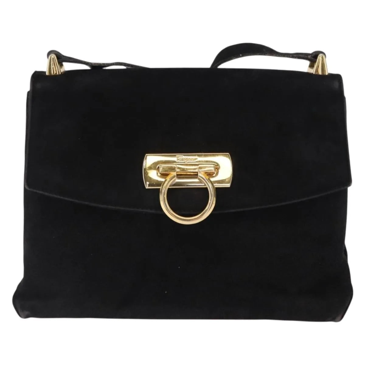 Salvatore Ferragamo Gancini Suede Black Suede Shoulder Bag Bag (Pre-Owned)