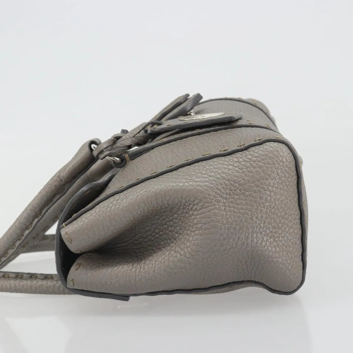 Fendi Selleria Linda Satchel Pebbled Leather Gray Leather Handbag (Pre-Owned)