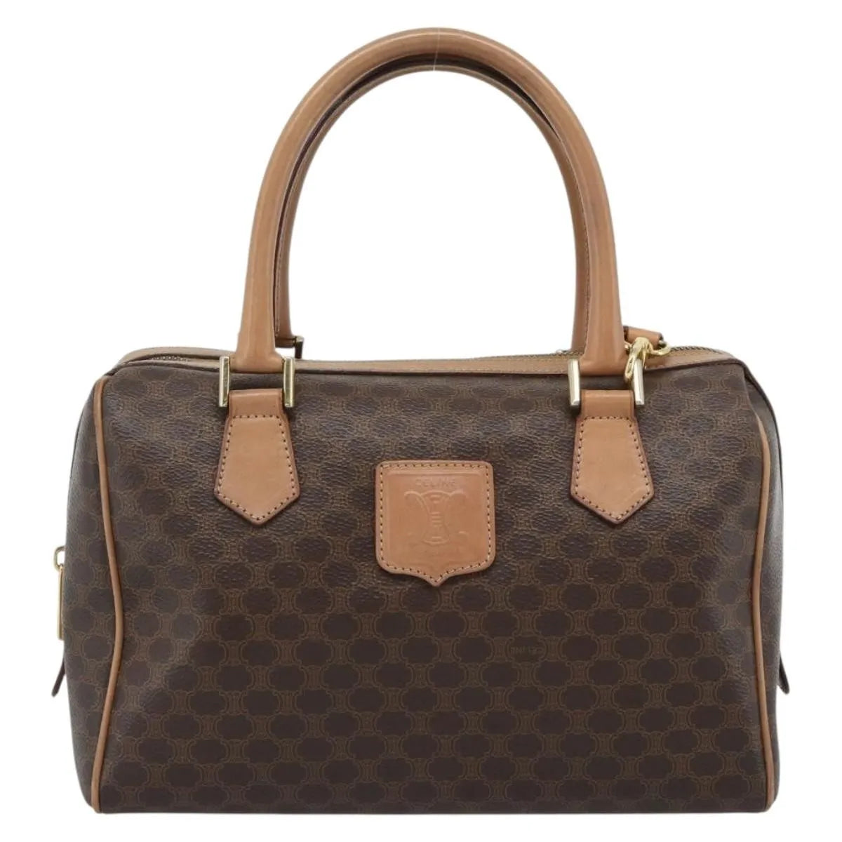 Celine Vintage Macadam Boston Canvas And Leather Brown Pvc Handbag (Pre-Owned)