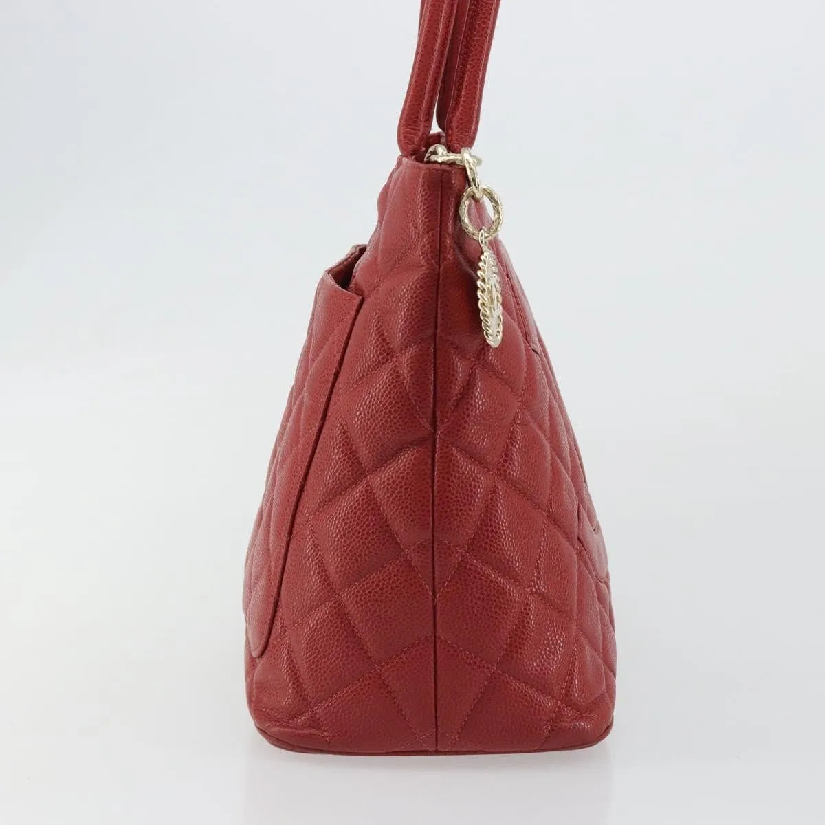 Chanel Medallion Tote Quilted Caviar Red Leather Tote Bag Bag (Pre-Owned)
