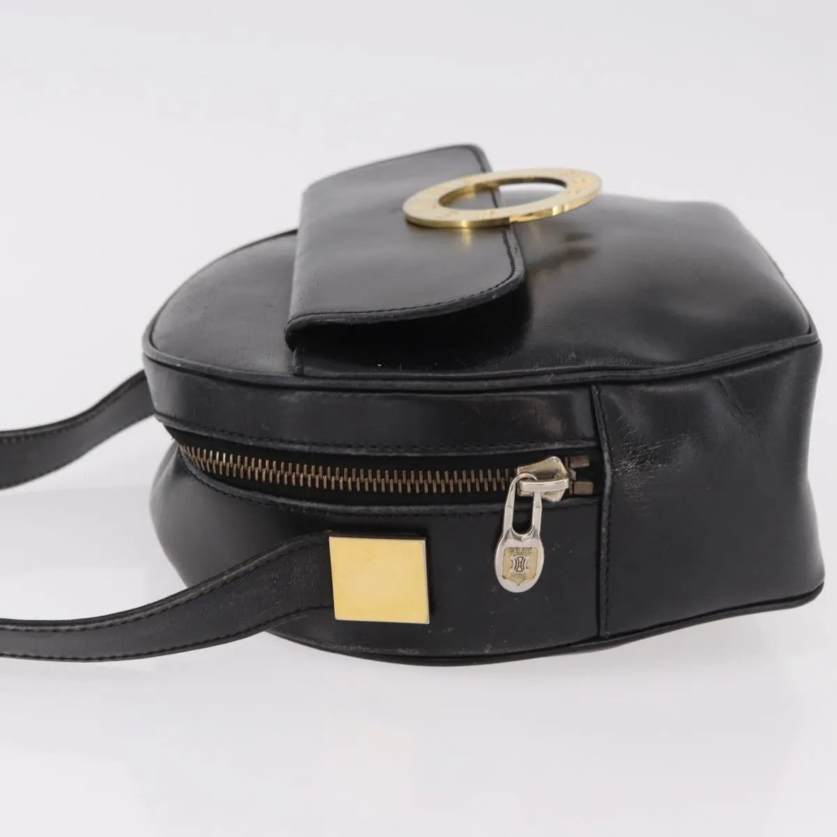 Celine Vintage Circle Logo Leather Black Leather Shoulder Bag Bag (Pre-Owned)