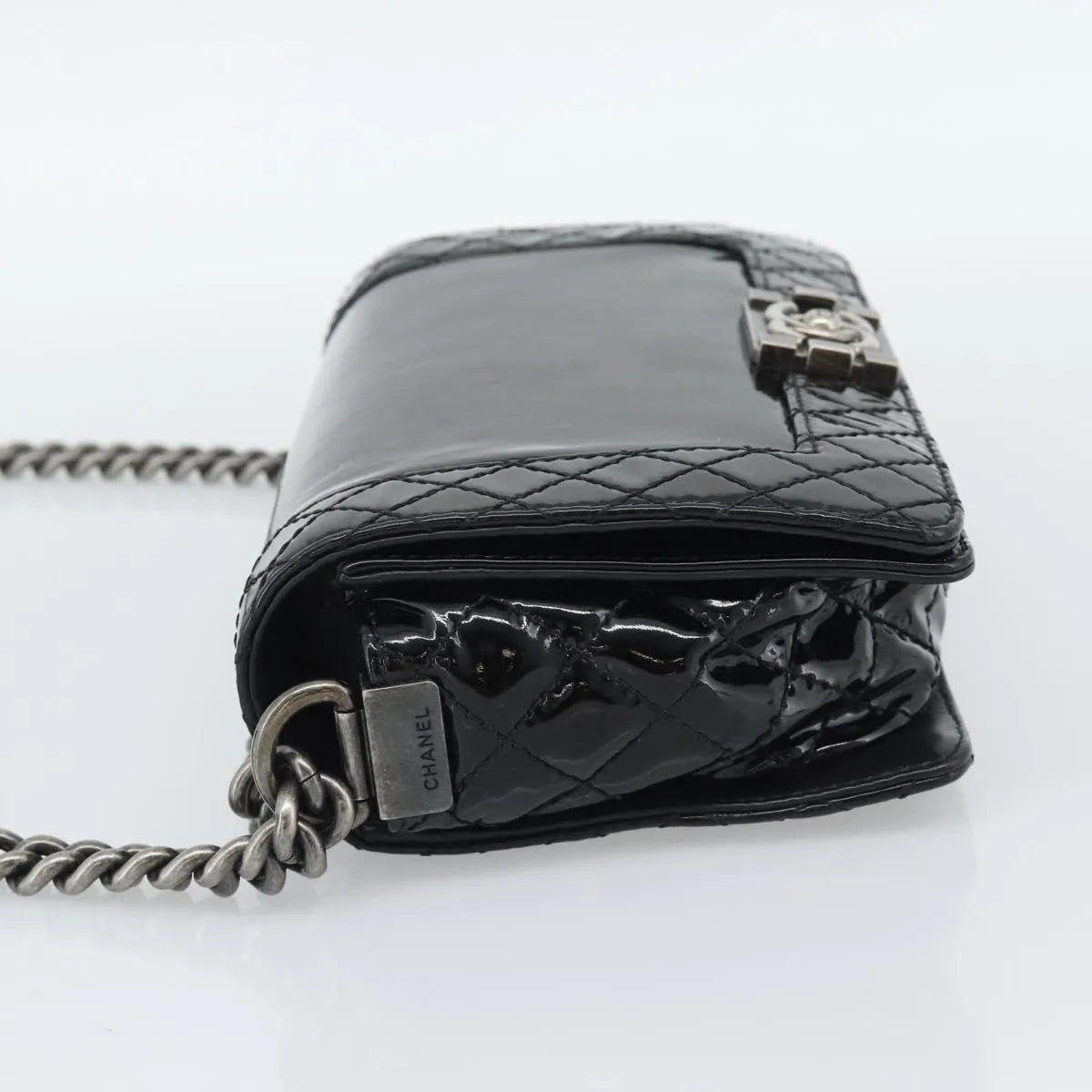 Chanel Boy Flap Patent Leather Black Patent_Leather Shoulder Bag Bag (Pre-Owned)