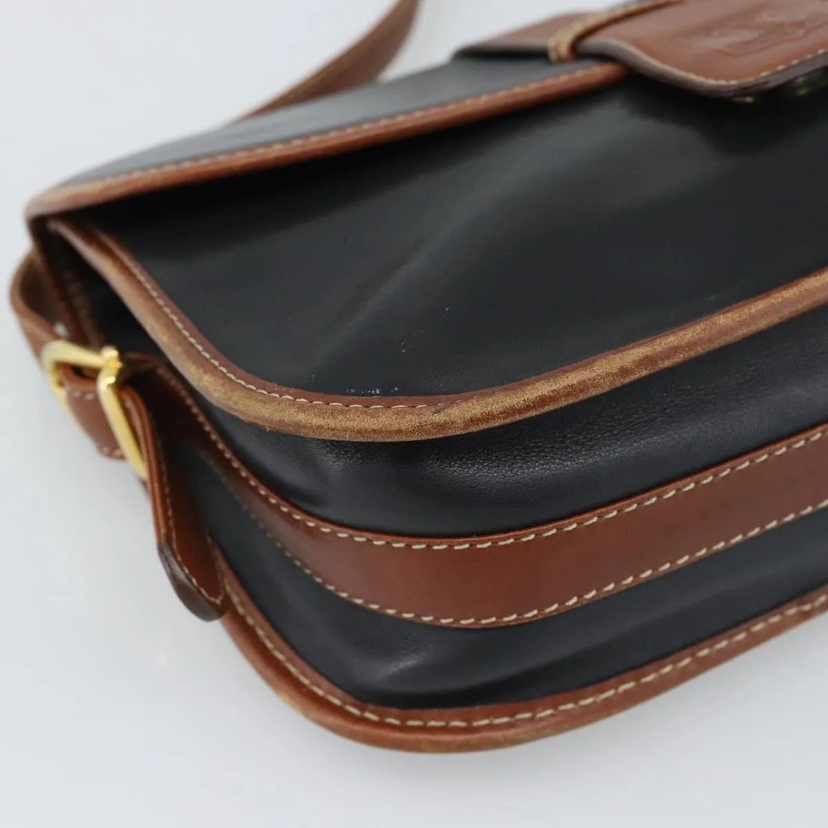 Celine Flap Shoulder Leather Black Leather Shoulder Bag Bag (Pre-Owned)