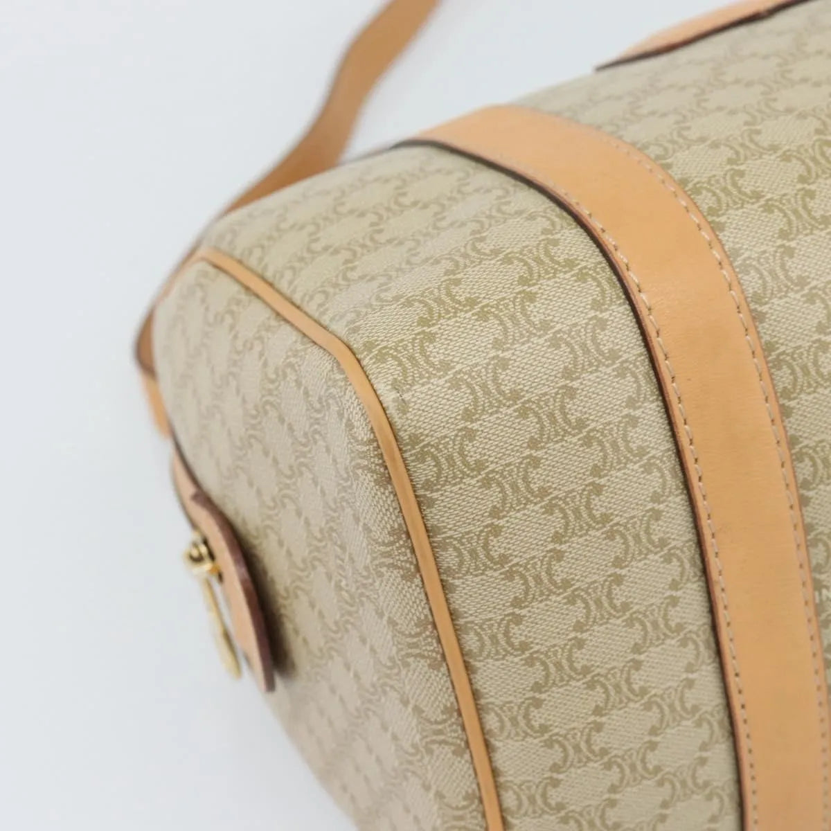 Celine Vintage Macadam Boston Canvas Beige Canvas Handbag (Pre-Owned)