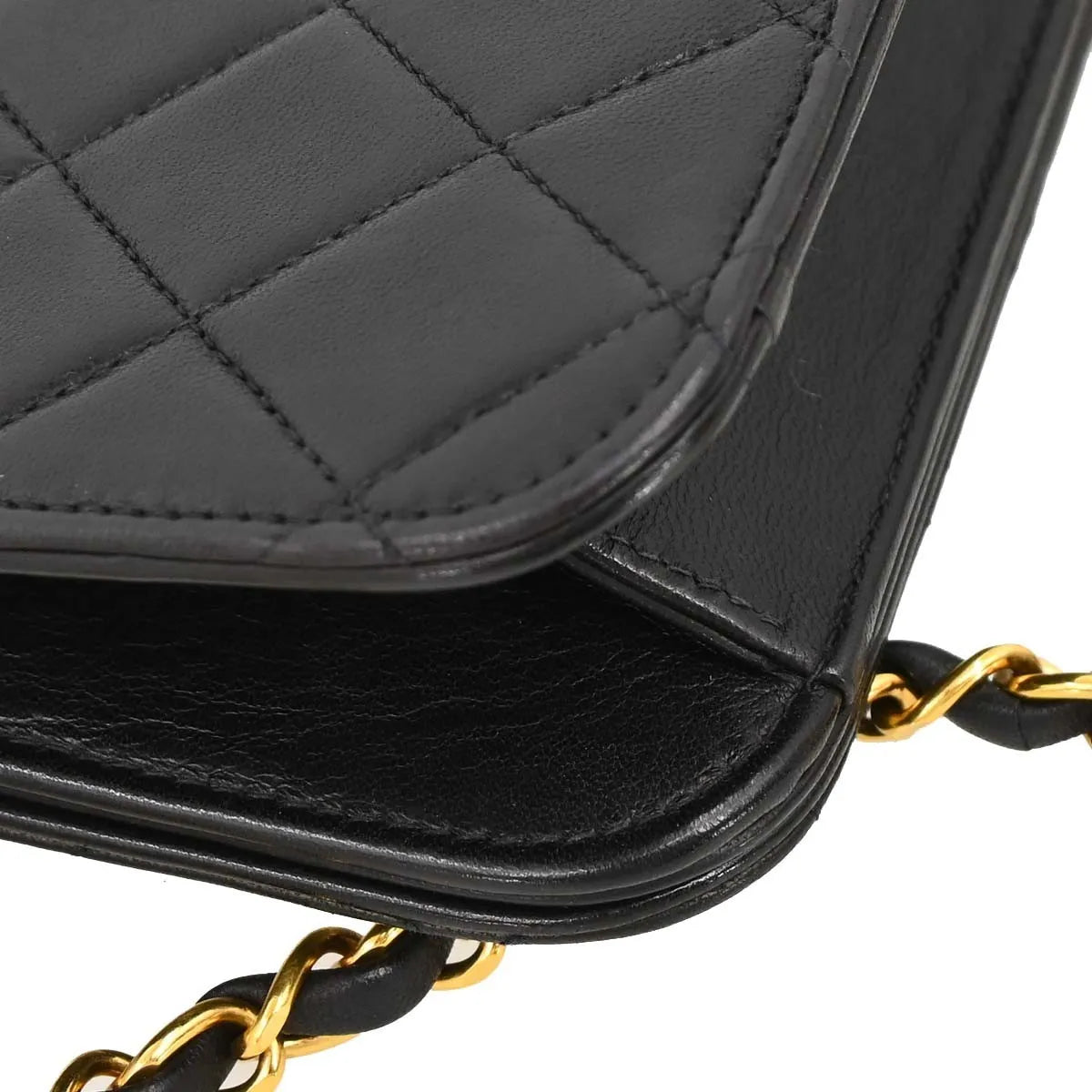 Chanel Vintage Full Flap Quilted Lambskin Black Leather Shoulder Bag Bag (Pre-Owned)