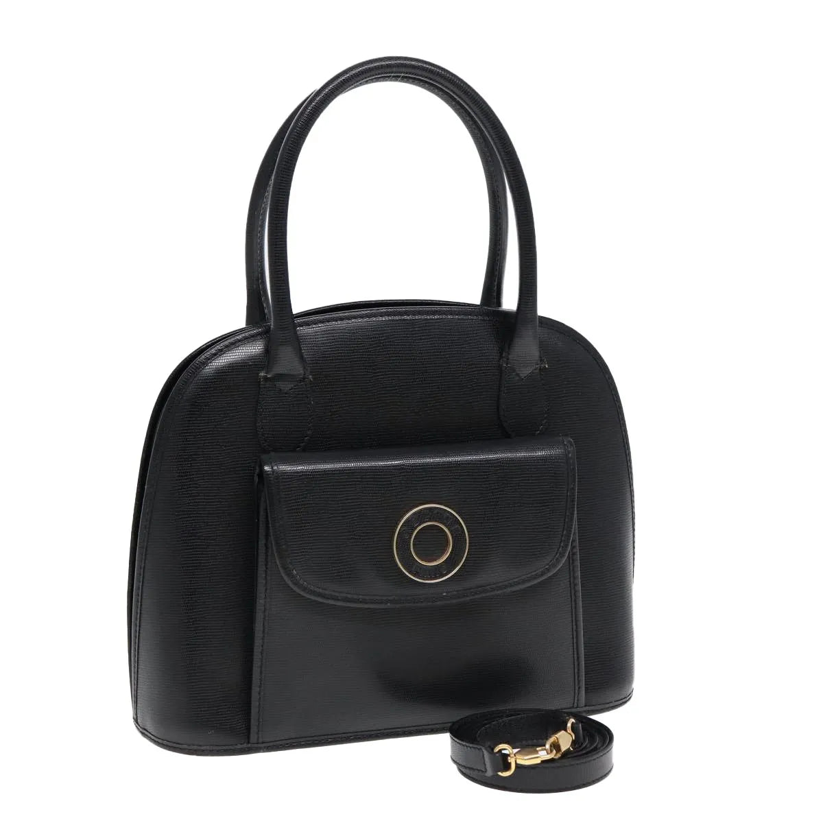 Celine Circle Logo Leather Black Leather Handbag (Pre-Owned)