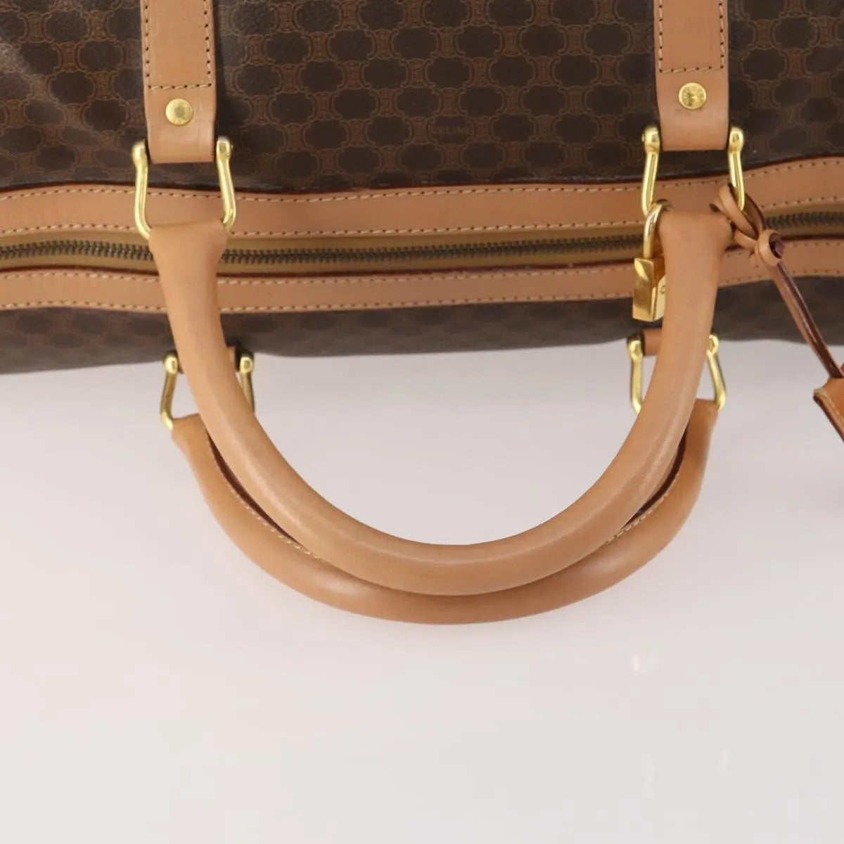 Celine Vintage Duffle Canvas And Leather Brown Canvas Travel Bag Bag (Pre-Owned)