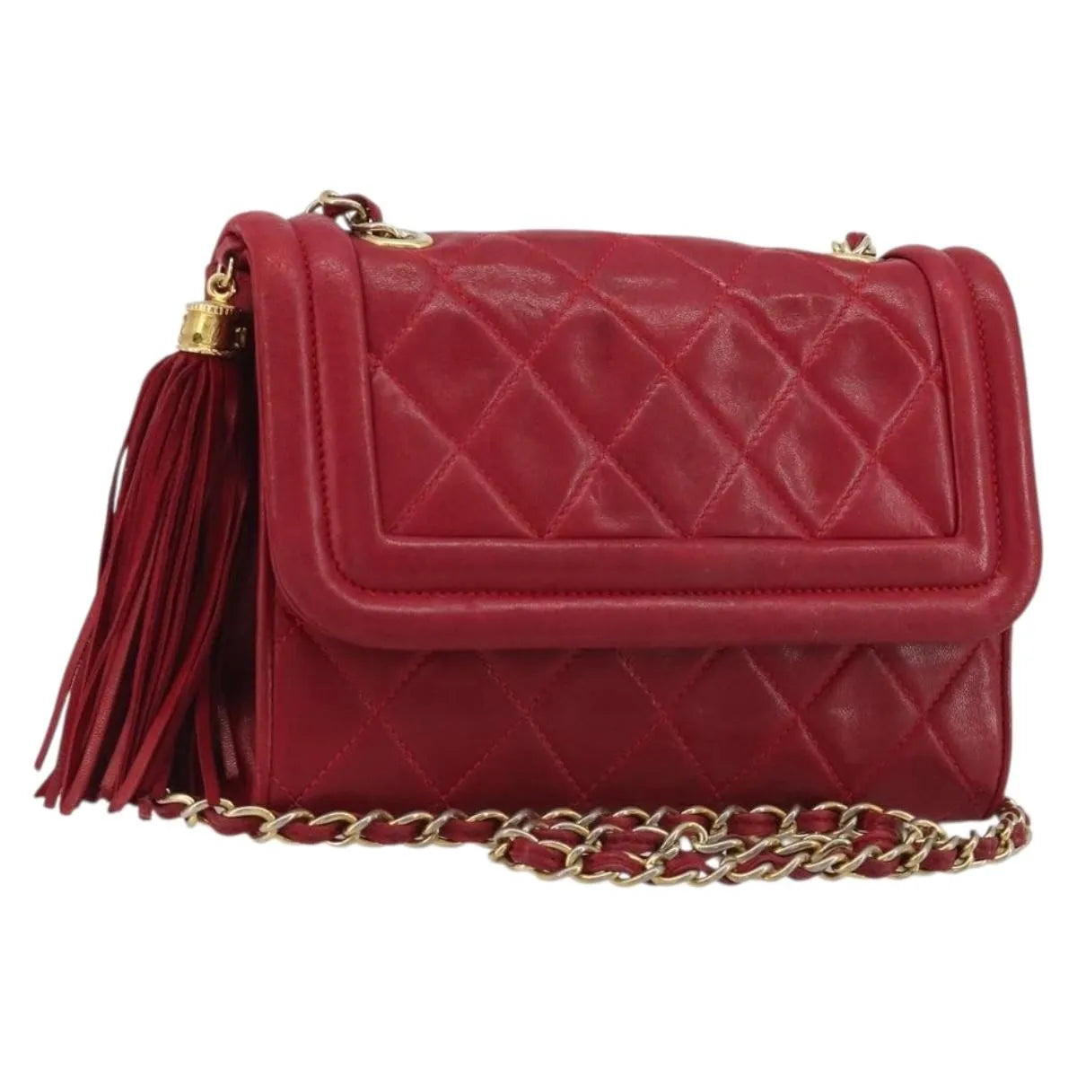 Chanel Vintage Tassel Flap Quilted Lambskin Red Leather Shoulder Bag Bag (Pre-Owned)