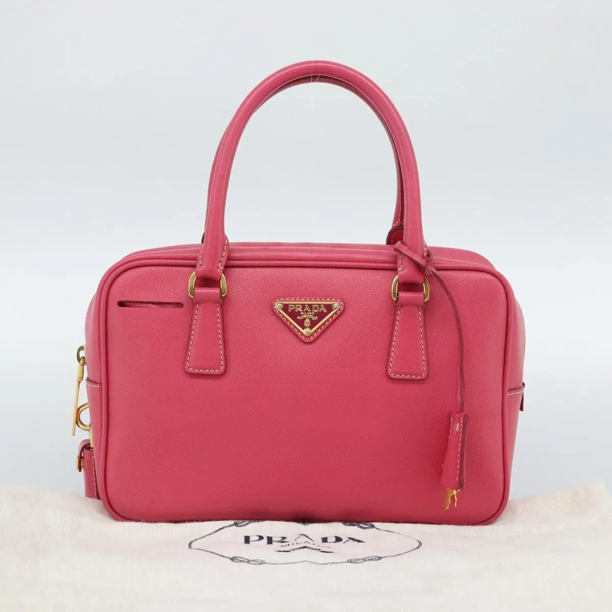 Prada Bauletto Saffiano Leather Pink Leather Handbag (Pre-Owned)
