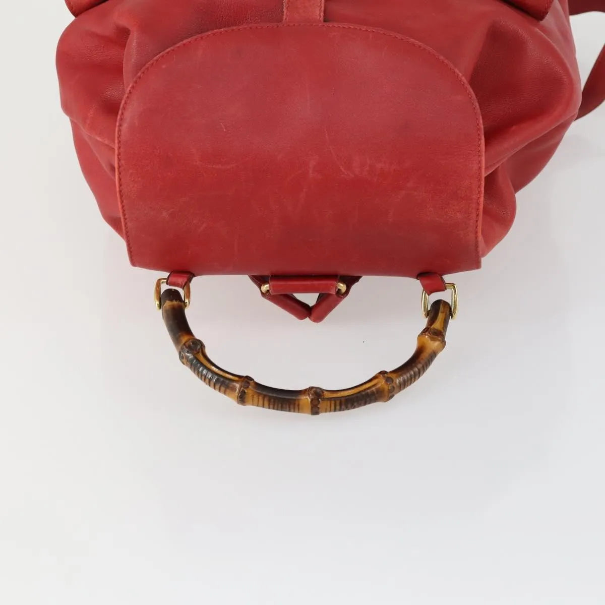 Gucci Vintage Bamboo Leather Red Leather Backpack Bag (Pre-Owned)