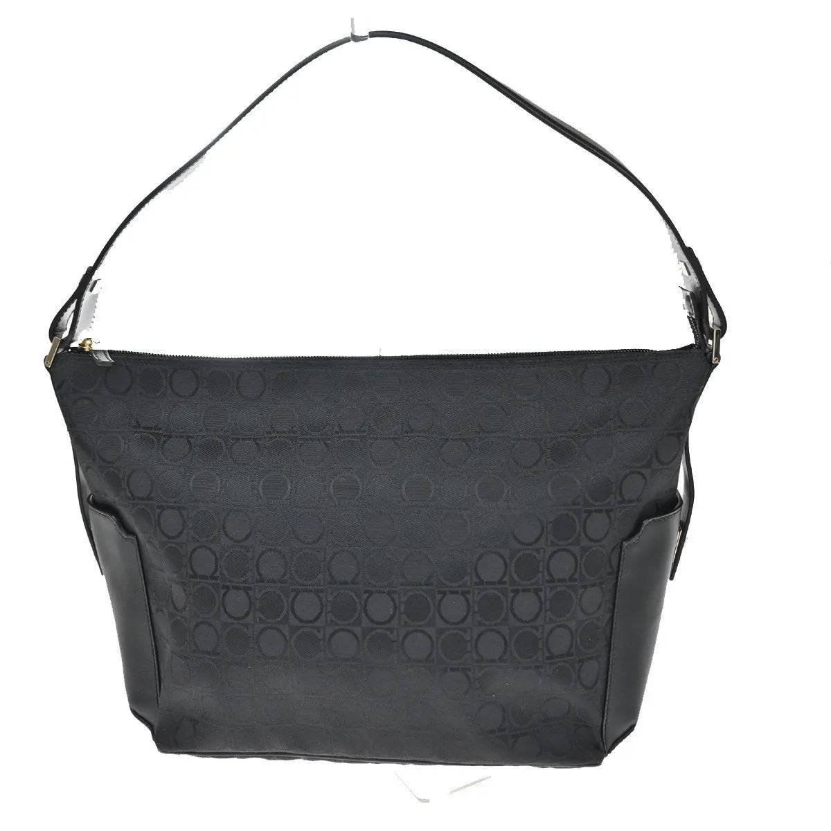 Salvatore Ferragamo Gancini Zip Canvas Black Canvas Shoulder Bag Bag (Pre-Owned)