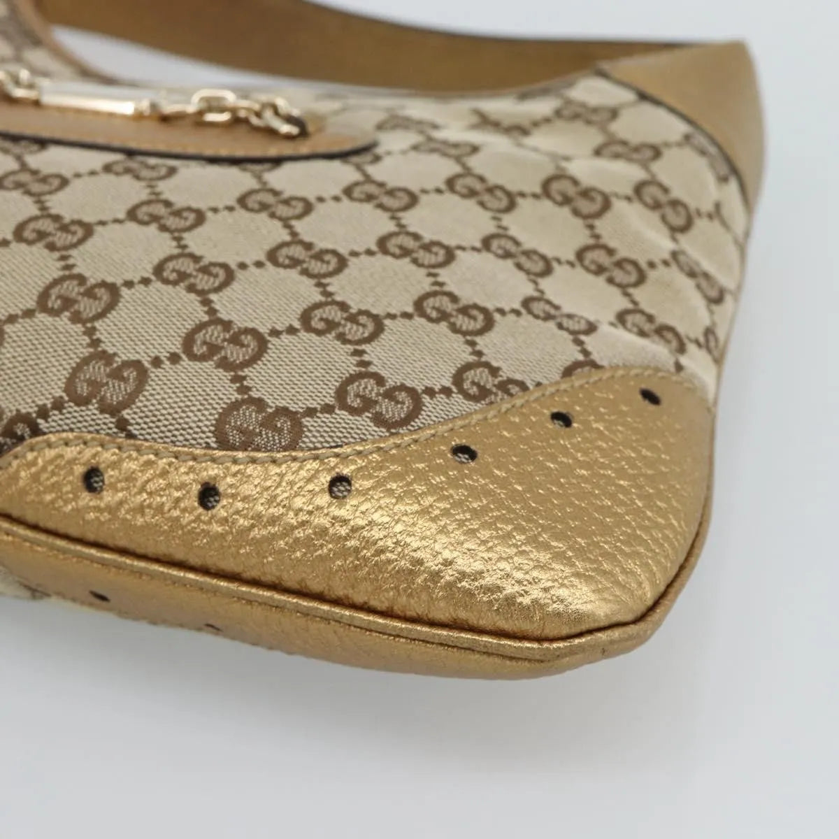 Gucci Vintage Jackie O Chain Hobo Gg Canvas And Leather Beige Canvas Handbag (Pre-Owned)