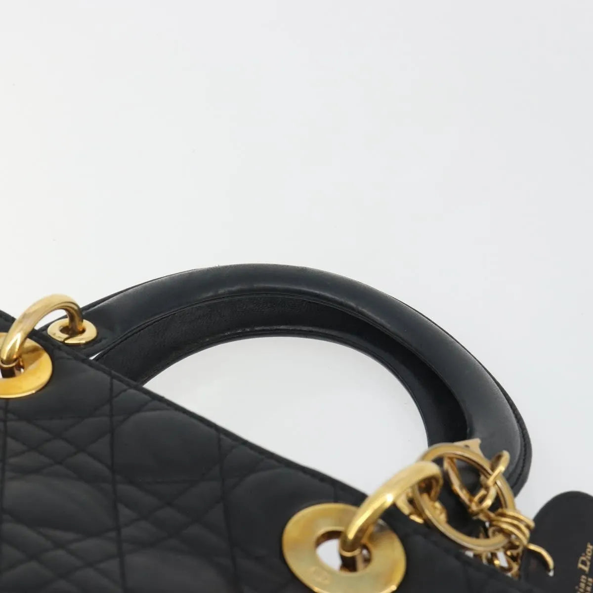 Christian Dior Vintage Lady Dior Cannage Quilt Lambskin Black Leather Handbag (Pre-Owned)