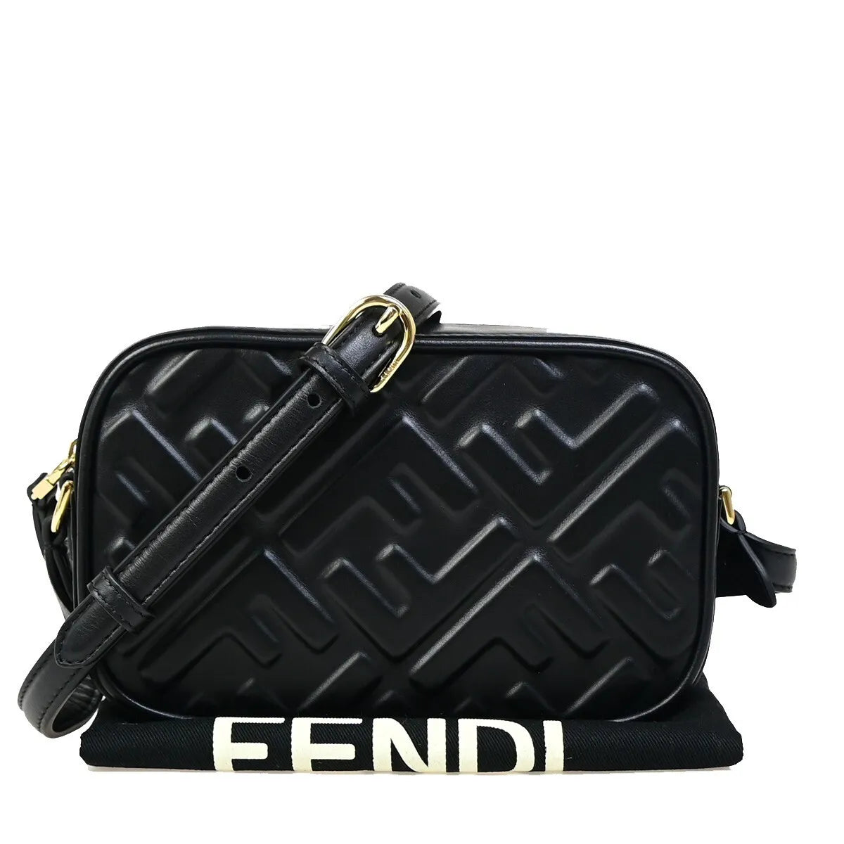 Fendi Camera Zucca Embossed Leather Black Leather Handbag (Pre-Owned)