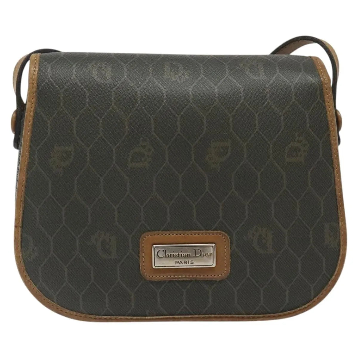 Christian Dior Vintage Honeycomb Flap Coated Canvas Khaki Canvas Shoulder Bag Bag (Pre-Owned)