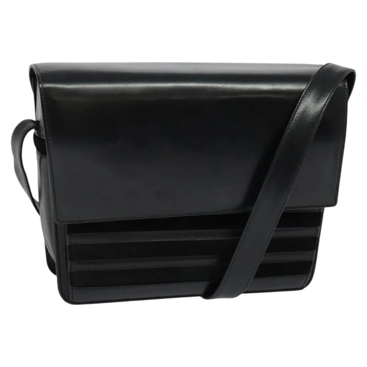 Gucci Vintage Flat Messenger Nylon And Leather Black Leather Shoulder Bag Bag (Pre-Owned)