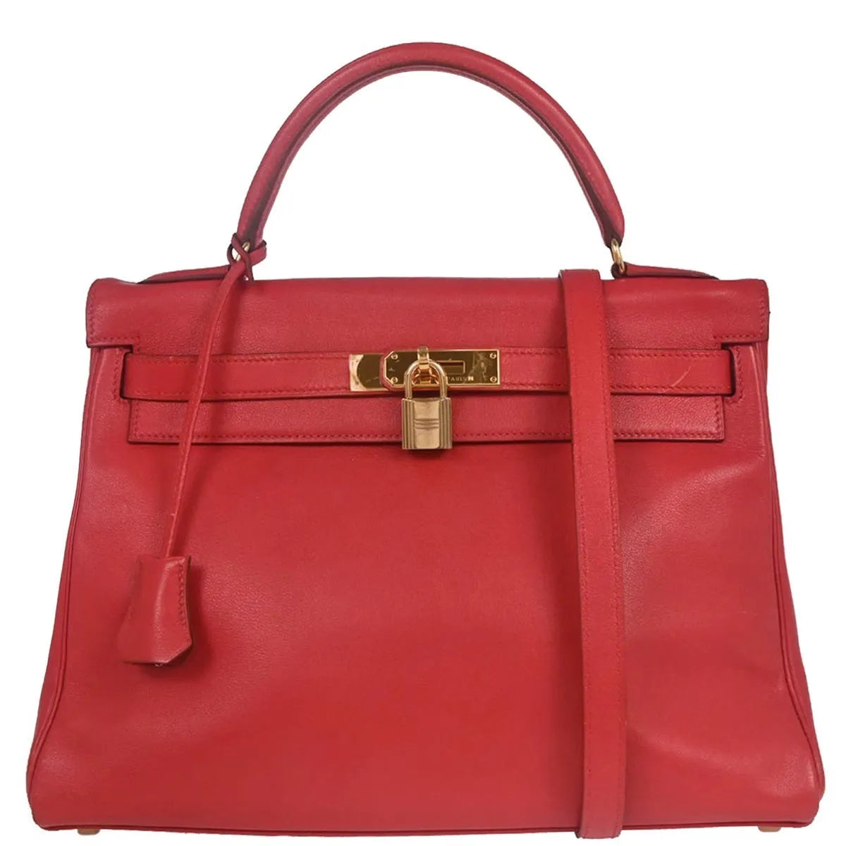 Hermes Kelly Red Swift With Gold Hardware Red Leather Handbag (Pre-Owned)