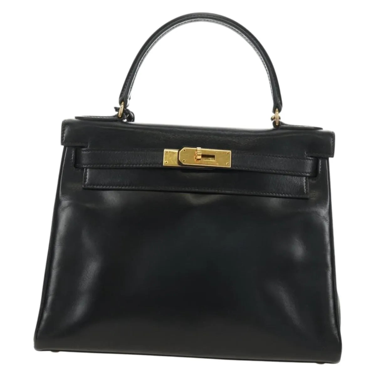 Hermes Kelly Black Box Calf With Gold Hardware Black Calfskin Handbag (Pre-Owned)