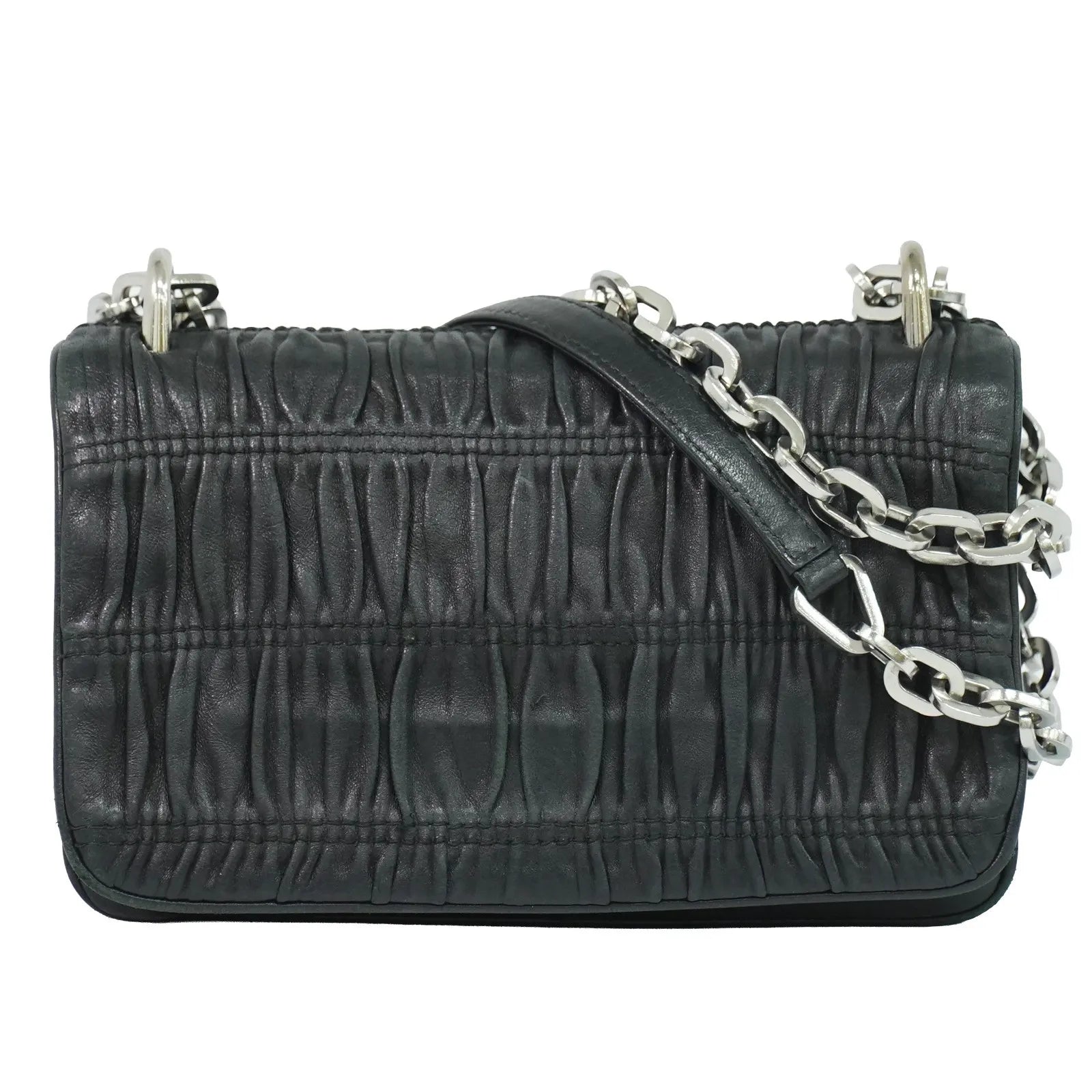 Prada Compartment Chain Flap Nappa Gaufre Black Leather Shoulder Bag Bag (Pre-Owned)