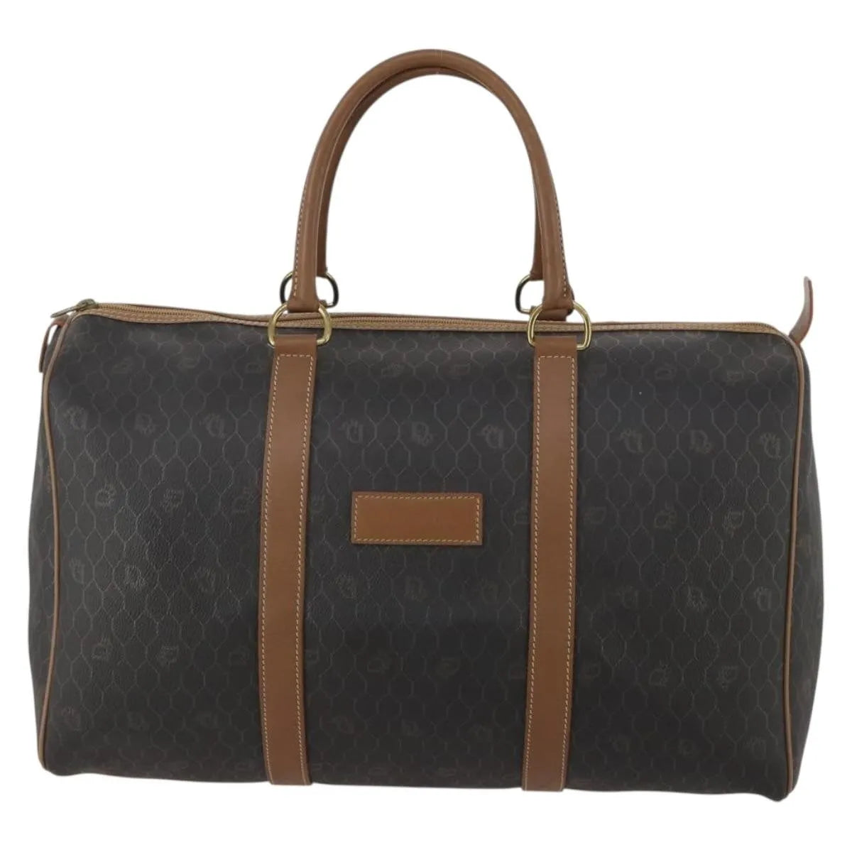 Christian Dior Vintage Honeycomb Boston Canvas And Leather Black Canvas Travel Bag Bag (Pre-Owned)