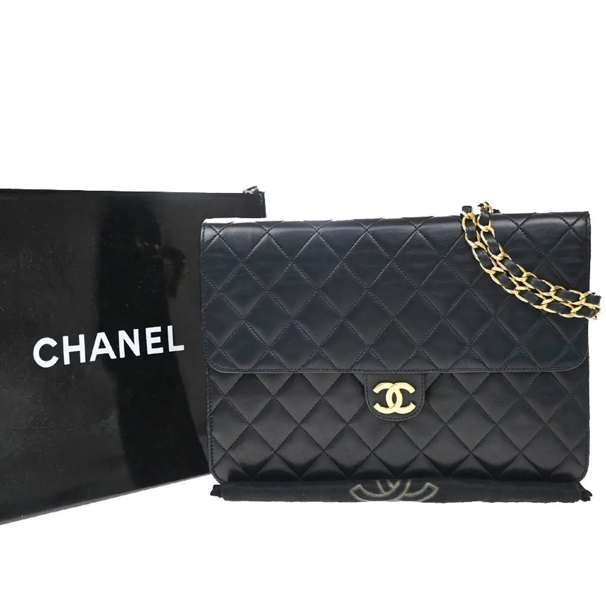 Chanel Vintage Clutch With Chain Quilted Leather Black Leather Clutche & Pouche Bag (Pre-Owned)