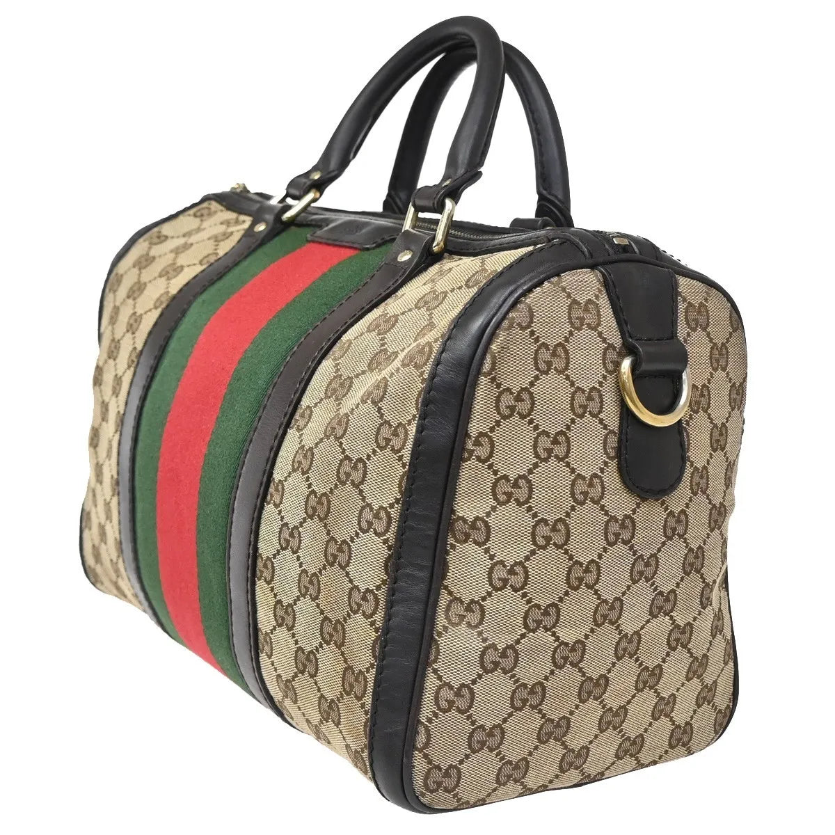 Gucci Vintage Web Boston Gg Canvas Brown Canvas Handbag (Pre-Owned)