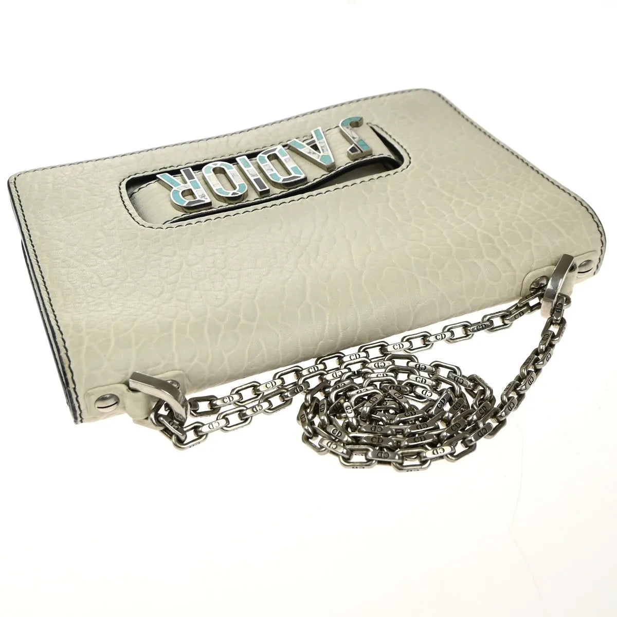 Christian Dior J'adior Flap Canyon Grained Lambskin With Mosaic Detail White Leather Shoulder Bag Bag (Pre-Owned)