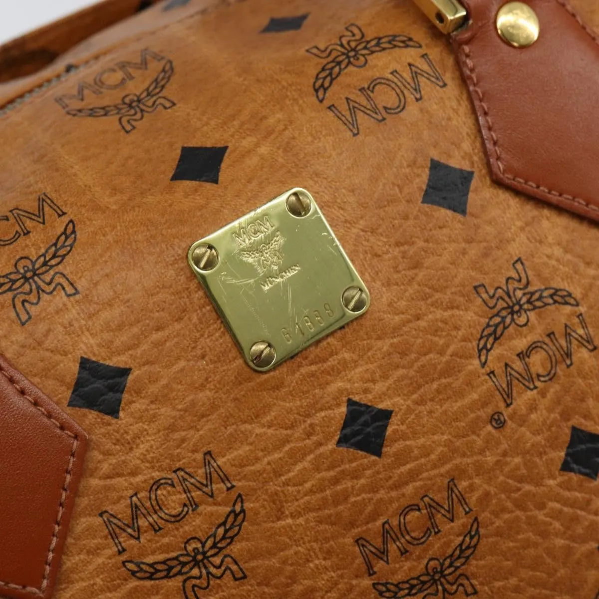 MCM Visetos Logogramme Canvas And Leather Brown Leather Handbag (Pre-Owned)