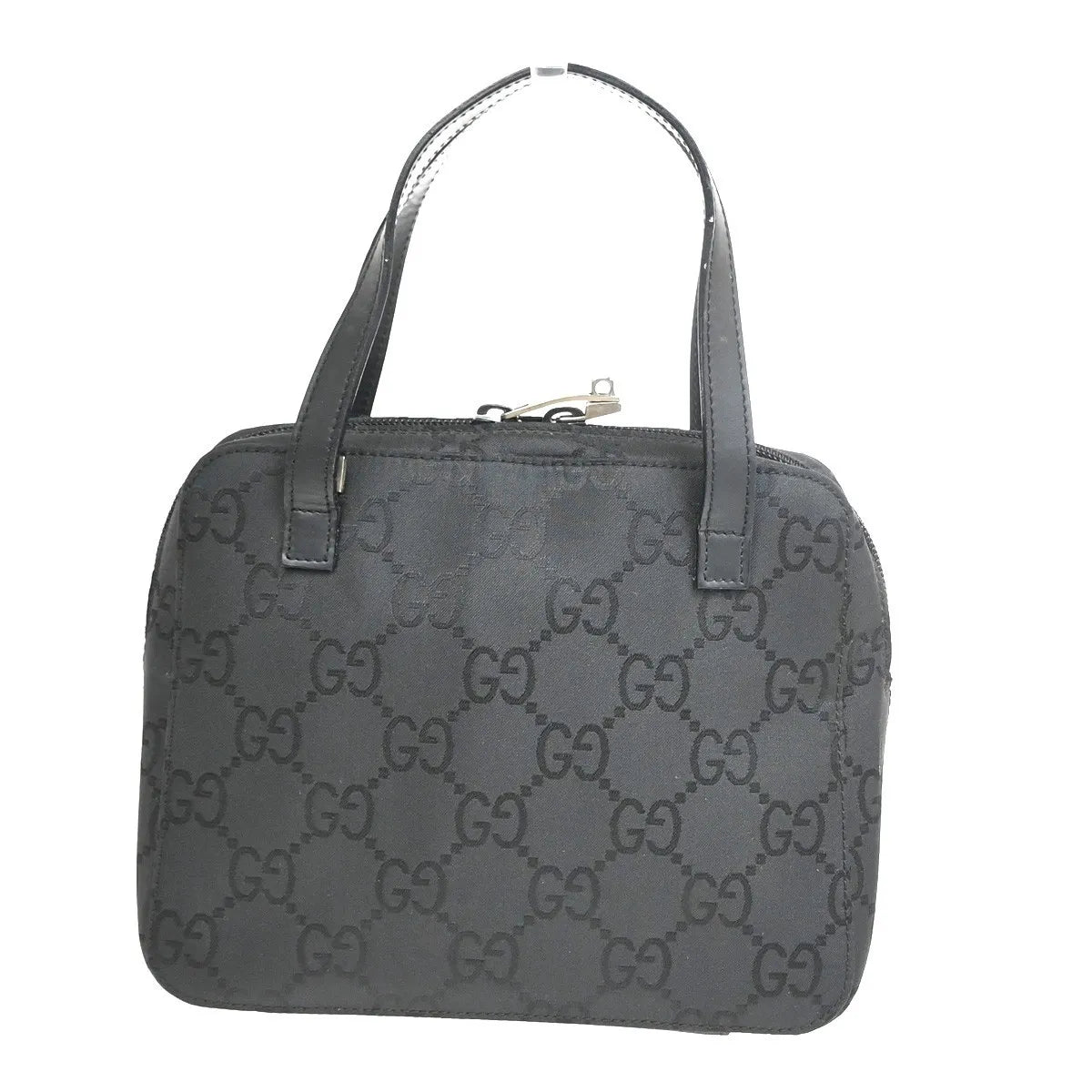 Gucci Zip Around Bowling Gg Canvas And White Leather Black Canvas Handbag (Pre-Owned)